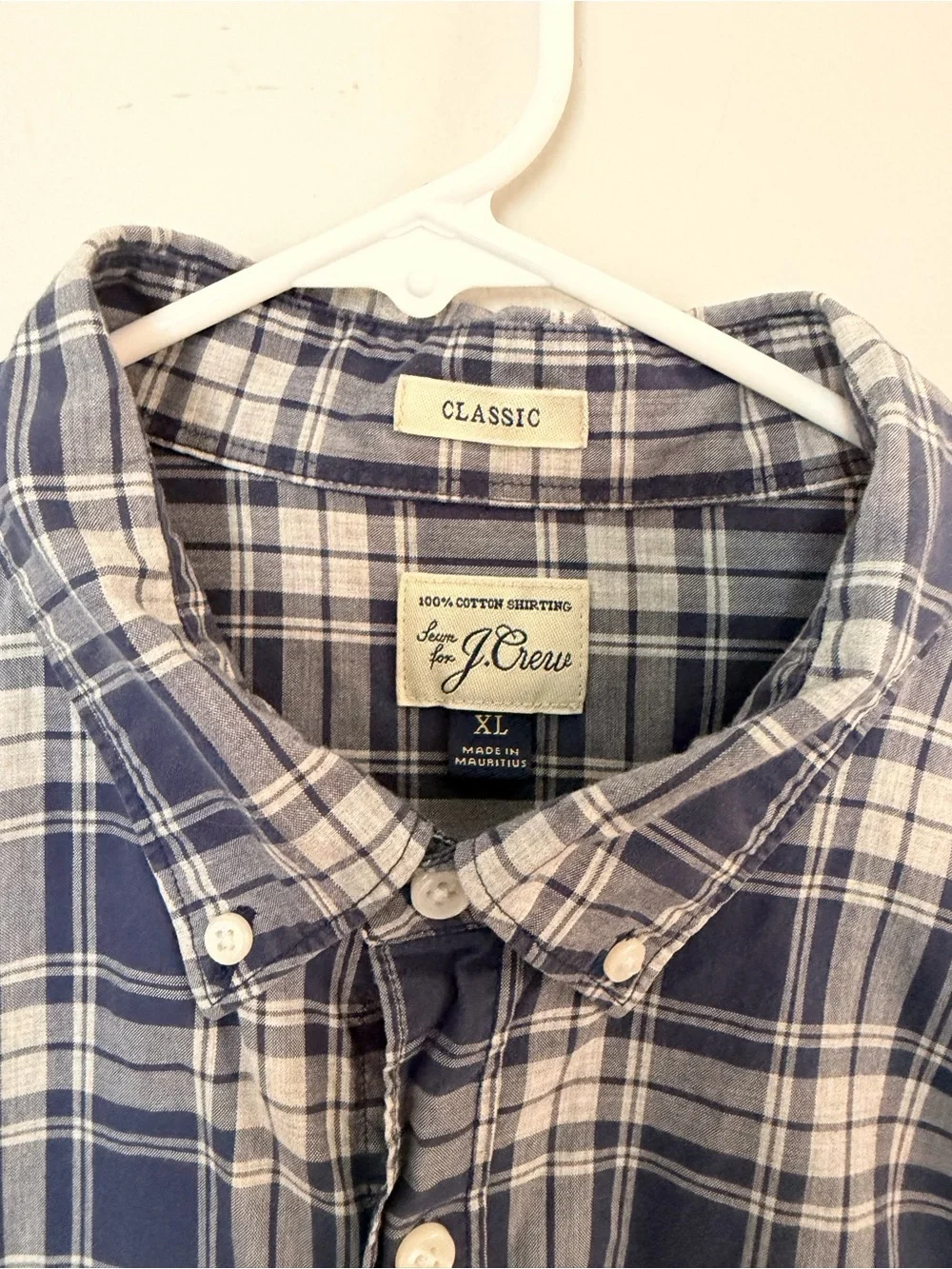 J. Crew Men's Navy and White Plaid Button-Down Shirt